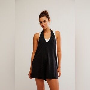 FREE PEOPLE Hot Shot Black Halter Mini Dress L